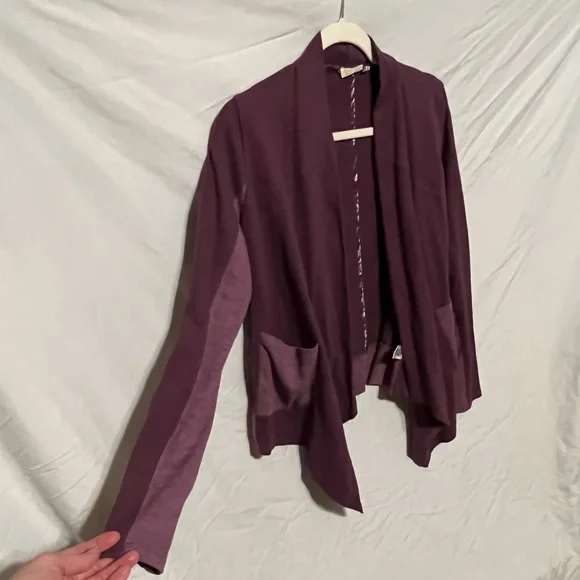 S LOGO Lori Goldstein Eggplant Waterfall Open Front Cardigan - Picture 7 of 10